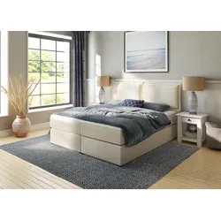 Boxspringbett HOME AFFAIRE "Lysann", beige, B:187cm L:215cm, Komplettbetten, Boxspringbett, 5fach verstellbares Kopfteil, in 4 Breiten, 3 Matratzenarten
