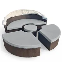 Generisch 190.5 cm, 5-teiliges Ersatzkissen Für Den Außenbereich, Liegepolsterbezug Für Sonneninsel Rund, Tagesbett, Sonnenbett, Rattan-Sofa-Kissenbezug (Light Gray,Size 3-Center Circle 23.5")