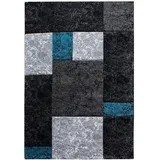 Carpetsale24 Teppich 160x230 cm, Kurzflor Konturenschnitt in Schwarz Grau Blau, Kariertes Design, Extra Weich für Wohnzimmer, Esszimmer, Schlafzimmer