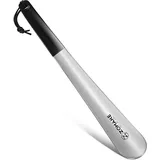 ZOMAKE Metall Schuhlöffel Lang Stabil,Schuhlöffel Edelstahl Lang Schuhanzieher Metall Silber 30CM Für Senioren Herren Damen Langen Schuhanzieher Stark Mit Braunes Seil(1er Silber)