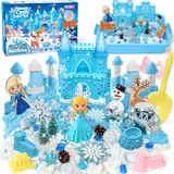 vamei Eiskönigin Magic Sand Koffer mit 900g Knetsand & ELSA Spielzeug & ELSA Schloss Sensorisch Sandspielzeug Spielsand Zaubersand Frozen Geschenk Kinder Jungen Mädchen 3 4 5 6 Jahre