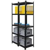berlinlodge Mega Deal 2x Wohnregal Ragnar HxBxT 180x45x45cm, Fachlast 100kg, Matt Shwarz, Bücherregal, Standregal, Büroregal für Wohnzimmer