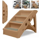 YRHome Hundetreppe Klappbar Tiertreppe Haustiertreppe 4 Stufen 50cm Hoch Katzentreppe mit Rutschfesten Matte und Stützstange Hunderampe für Hunde Katze bis zu 75 kg Braun