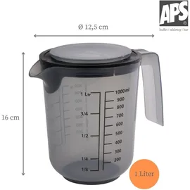 APS Rührbecher mit Deckel - Messbecher mit Maßskalen für Flüssigkeiten (l/ml), Zucker (g) und Mehl (g) / Volumen 1 Liter/Ø 12,5 cm, H: 16 cm,