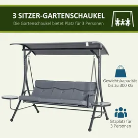 Outsunny Hollywoodschaukel Grau/Schwarz 3-Sitzer