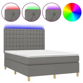 vidaXL Boxspringbett mit Matratze & LED Dunkelgrau 140x200 cm Stoff