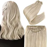 Easyouth Blond Echthaar Tressen Extensions Remy Haartressen Echthaar Extensions Aschblond Mix Gelb Blond Tressen Echthaar Zum Einnähen 30 cm 70g #18P613