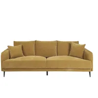 miliboo Design-Sofa 3-Sitzer aus currygelbem Effekt-Veloursstoff und schwarzem Metall JERRY