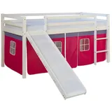 Homestyle4u Hochbett 540 90 x 200 cm Kiefer massiv weiß pink
