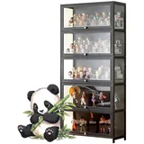 uofgcru glasvitrine vitrine vitrinenschrank sammlervitrine hergestellt aus natürlicher Bambusrahmen Flip-Schranktür-Design, versiegelt und staubdicht, mehrere Größen-172x80x33cm(5 Tier) Black