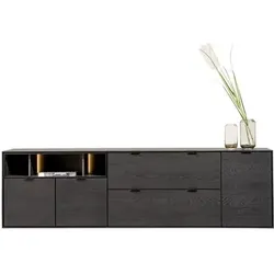 XOOON Elements Sideboard 3 Türen, 3 Nischen + LED Eiche 210x60 cm - Onyx
