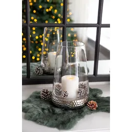 Edzard Windlicht Bora Keramik/Glas Silber-Optik