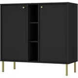 Selsey Oktio Kommode Schwarz-Graphit Mit Goldenen Details - Elegantes Design - 100,2 cm Breit - 2 Türen, 3 Offene Fächer - Laminierte Spanplatte - ABS-Kanten - Für Stilvolle & Funktionale Wohnräume