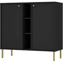 Selsey Oktio Kommode Schwarz-Graphit Mit Goldenen Details - Elegantes Design - 100,2 cm Breit - 2 Türen, 3 Offene Fächer - Laminierte Spanplatte - ABS-Kanten - Für Stilvolle & Funktionale Wohnräume