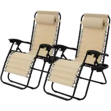 ML-Design 2Er Sonnenliege Klappbar Beige Verstellbarem Kopfpolster Rückenlehne