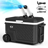 Kompressor Kühlbox auto elektrisch 45L mit Luftkühlfunktion, Camping Kühlbox 12/24/230V, Gefrierbox bis –20 °C, Kühlbox mit Rädern & Telesk... - Schwarz