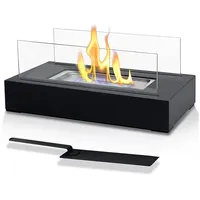 Bioethanol-kamin, Ethanol-tischkamin, Tragbar, Rechteckig, Schwarz, Edelstahl, 2 Glasscheiben, Indoor/outdoor, Bioethanol-ofen, Freistehend, Mobil