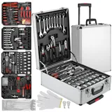 TLGREEN Werkzeugtrolley 799-tlg Werkzeugkoffer,Universeller Tragbarer Werkzeugkasten (Höhenverstellbarer Griff, Heim Handwerkzeug-Set), 799 Teile silberfarben
