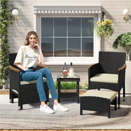 Yaheetech Rattan Set 5-tlg. Schwarz/Beige
