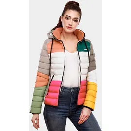 Navahoo Damen Steppjacke leichte Übergangsjacke mit Kapuze im Colourblocking Stil Lulana Multikulti