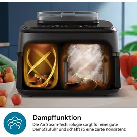 Philips 5000 Series Steam Airfryer Dual Basket NA555/00 Silber/Edelstahl