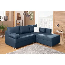 Home Affaire Ecksofa HOME AFFAIRE "Italia L-Form", blau, B:217cm H:80cm T:182cm, Struktur fein (100% Polyester);Microfaser PRIMABELLE(100% Polyester);Samtoptik (100% Polyester), Sofas, Ecksofa, mit Bettfunktion und Bettkasten, Federkern-Polsterung