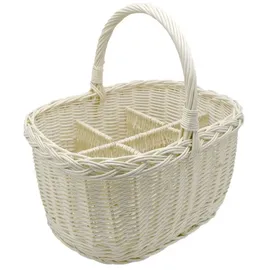 PM24 MyBer® Weidenkorb Flaschenkorb Tragekorb Einkaufskorb aus Weide für 6 Flaschen Weiss K9-120