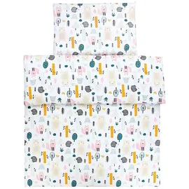 TupTam Kinder Gemusterte Bettdecken Set Ganzjahresdecke Bettdecke Kopfkissen Flachkissen 2tlg., Farbe: Wald/Beige, Größe: 135x100 cm