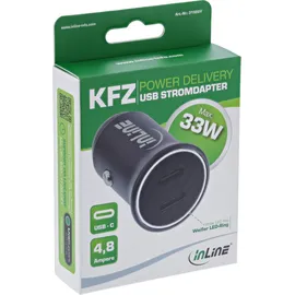 InLine USB-C KFZ-Ladegerät 33W 2x USB-C schwarz