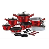 Berlinger Haus Metallic Line Topf-Set 14-tlg. 4 x Kochtopf + 2 x Bratpfanne + 3 x Küchenutensilien + 2 x Untersetzer + 3 x Kunstoffdeckel burgundy