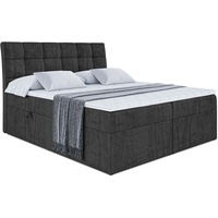 ALTDECOR Boxspringbett mit Matratze(20 cm hoch) und Topper(4 cm hoch), Polsterbett mit Kopfteil und Bettkasten - APO - 140x200 - H4/Schwarz Samt