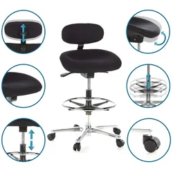 Hocker / Drehhocker / Arbeitsstuhl WORK MF Stoff schwarz Chrom hjh OFFICE