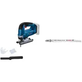 Bosch Professional 18V System Akku-Stichsäge GST 18V-125 B + 5x Stichsägeblatt Expert ‘Hardwood 2-Side Clean’ T 308 BF (für Kunststoffbeschichtete Platten, Multiplexplatte, Länge 117 mm, Zubehör)