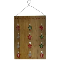 Dragimex Adventskalender Dekoklammer Weihnachtskalender 2 Seitig mit Deko Holz Sternchen, Beidseitig bunt