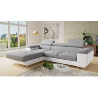 Ecksofa mit Schlaffunktion DIVO - Sofa, Eckcouch, Kopfteilverstellung, Federkern - 1 Stk - Weiß + Grau (Soft 017 + Sawana 21)