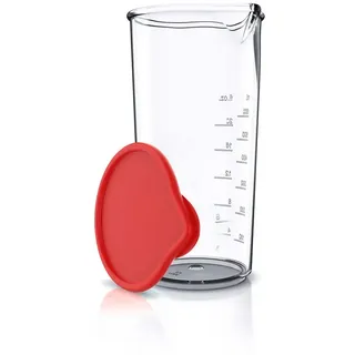 Arendo Messbecher mit Deckel, 600ml, 20 Unzen, Klarsichtbecher, Mixbecher aus Kunststoff, Kunststoff, ideal für elektrische Handmixer, Stabmixer & Handrührer rot|weiß