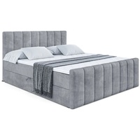 ALTDECOR Boxspringbett OTTA-Z, Polsterbett mit Kopfteil, Bettkasten, Fußteil - Hart (H4) Matratze - 180x200 - Grau Samt