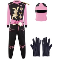 Katara Partyanzug Kinderkostüm Ninja Krieger für Jungs und Mädchen, mit Maske und Handschuhen, Fasching, Karneval, Halloween, Verkleidung rosa 122/134 - M