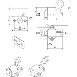 SO-Tech Selbstschließender Türriegel 4er Pack Silber