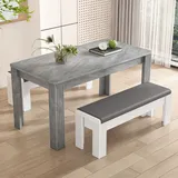 Abrihome Esstisch, Küchentisch-Set mit 2 Bänken, 3er-Set,117 x 68 x 75 cm, Grau - Grau