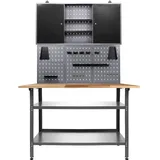 Ondis24 Werkstatteinrichtung 120 cm Werkbank Nobbi, Metall, Lochwand mit Hakensortiment, 1 Werkstattschrank (Arbeitshöhe 85 cm, Schwarz)