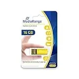 MediaRange USB 2.0 Speicherstick 16GB - Nano-Stick Mini USB Flash-Laufwerk mit Büroklammer Funktion, externe Speichererweiterung mit Lesegeschwindigkeit von bis zu 14 MB/s, Farbe Gelb