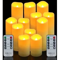Satz von 12 LED-Kerzen, batteriebetriebene LED-Kerzen, Säulenkerzen mit Fernbedienung und Timer, flackernde Flamme, Weihnachtsdekoration
