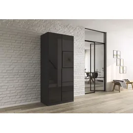 otto home Drehtürenschrank OTTO HOME "Kleiderschrank Kleiderschränke Schrank Garderobe AGORDO mit Glasfront", grau (graumetallic, glas basalt), B:91cm H:229cm T:54cm, Holzwerkstoff, Schränke, Drehtürenschrank, mit Außenschubkästen, in 7 Breiten und 2 Höhen MADE IN