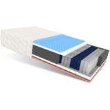 Fdm GINASO MAX Taschenfederkernmatratze 160 x 200 cm Matratze 7-Zonen thermoplastischer Visco-Schaum Kokos Härtegrad H2/H3 (Mittelweich/Mittelhart) Höhe 28 cm Zweiseitig Abnehmbarer Bezug