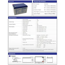 Ultracell UL12-12 Blei Akku 12 Volt mit 12Ah, mit 4,8mm Faston Steckkontakten