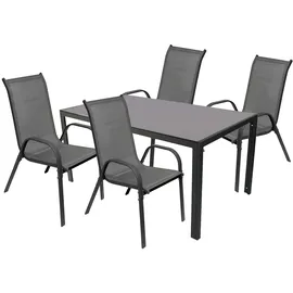 Mojawo Gartengarnitur Sitzgarnitur Stapelstühle Stapelsessel 5teilig 160x90cm Glastisch