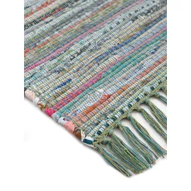 carpetfine Flachgewebeteppich Kelim Chindi Läufer Grün 60x180 cm | Moderner Teppich für Wohn- und Schlafzimmer