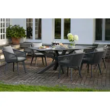 Mr. Deko Gartenmöbelset Diningsessel Cadiz mit Tisch Almeria 200 x 90 cm - Grau