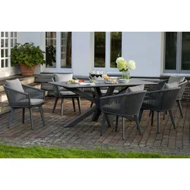 Mr. Deko Gartenmöbelset Diningsessel Cadiz mit Tisch Almeria 200 x 90 cm - Grau